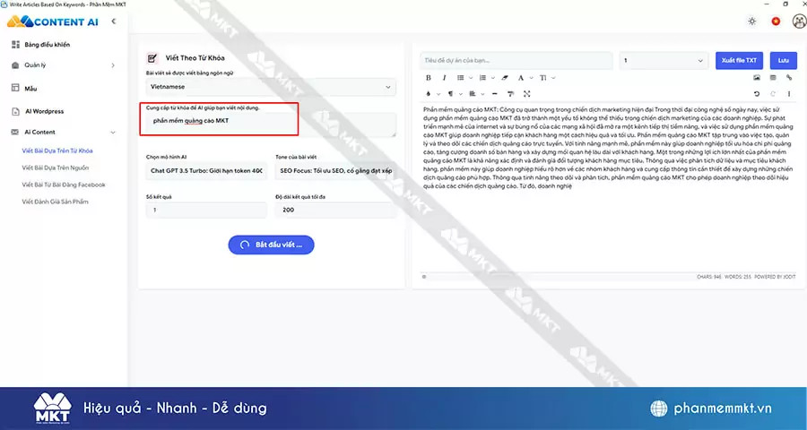 công cụ viết content tự động Phần mềm Content Ai