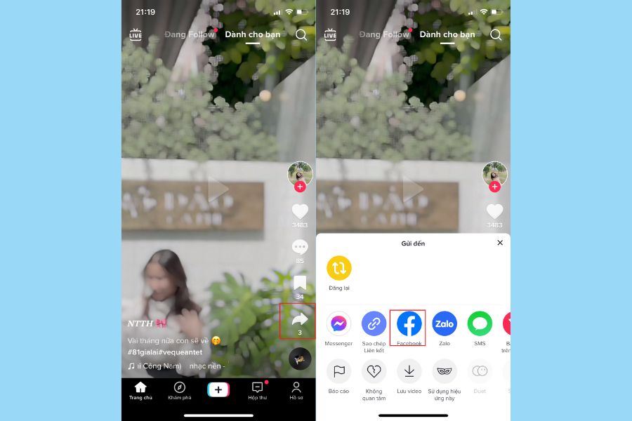 Chọn biểu tượng Facebook