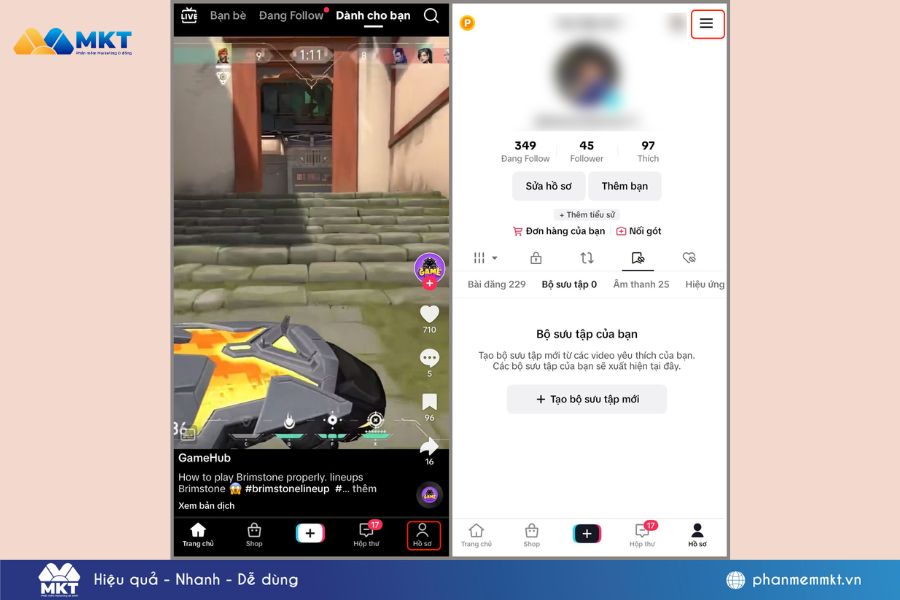 Nhấn vào biểu tượng "Hồ sơ" ở góc dưới bên phải