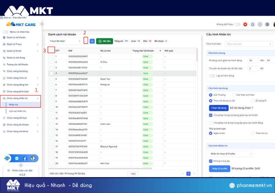 Cấu hình kịch bản gửi tin