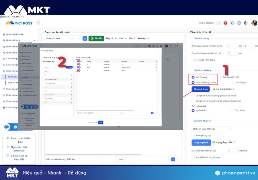 Gửi tin nhắn với MKT Post 
