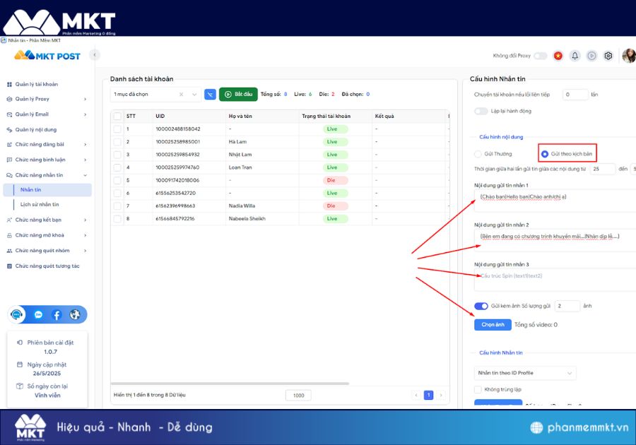 Gửi tin nhắn với MKT Post: Gửi theo kịch bản