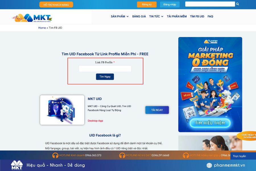 Sử dụng công cụ để lấy UID Facebook