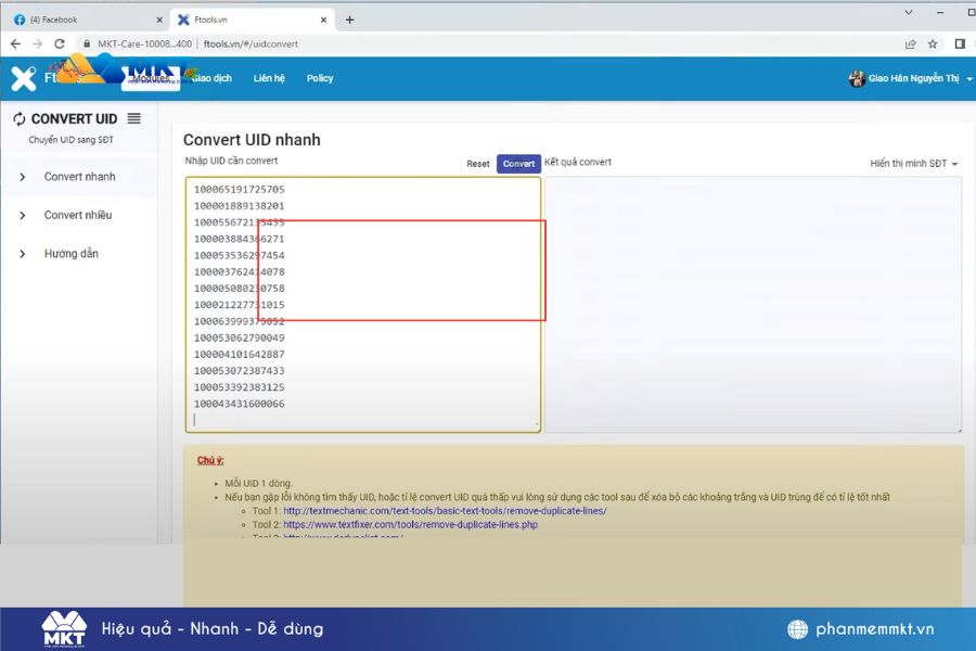 Nhập UID mà bạn vừa lấy được vào Ftools