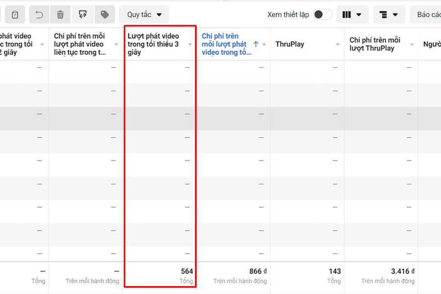 Số lượt xem video tối thiểu mỗi 3 giây