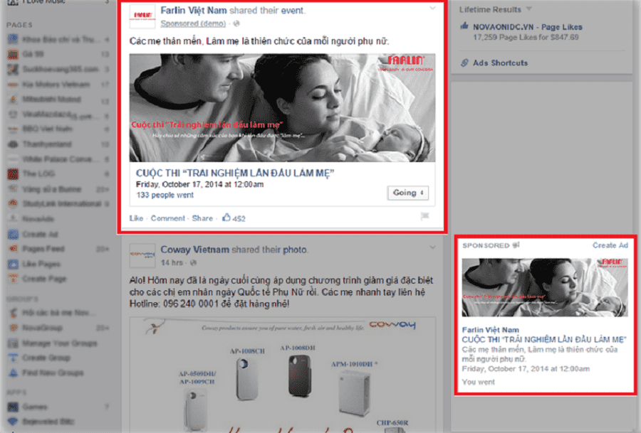 hình thức quảng cáo facebook