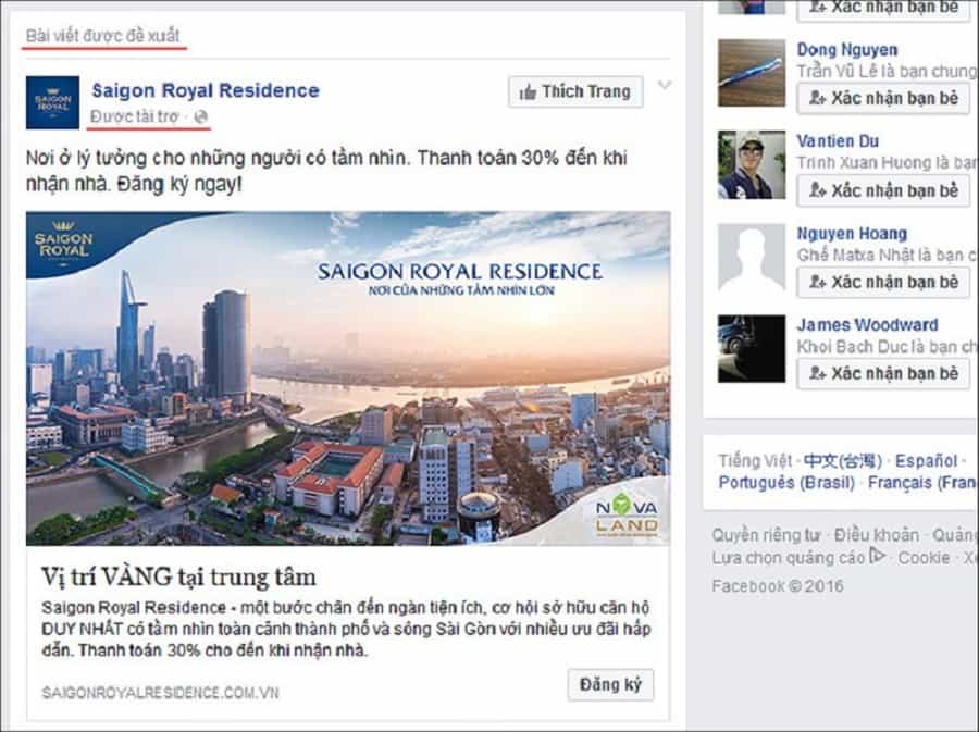 hình thức quảng cáo facebook