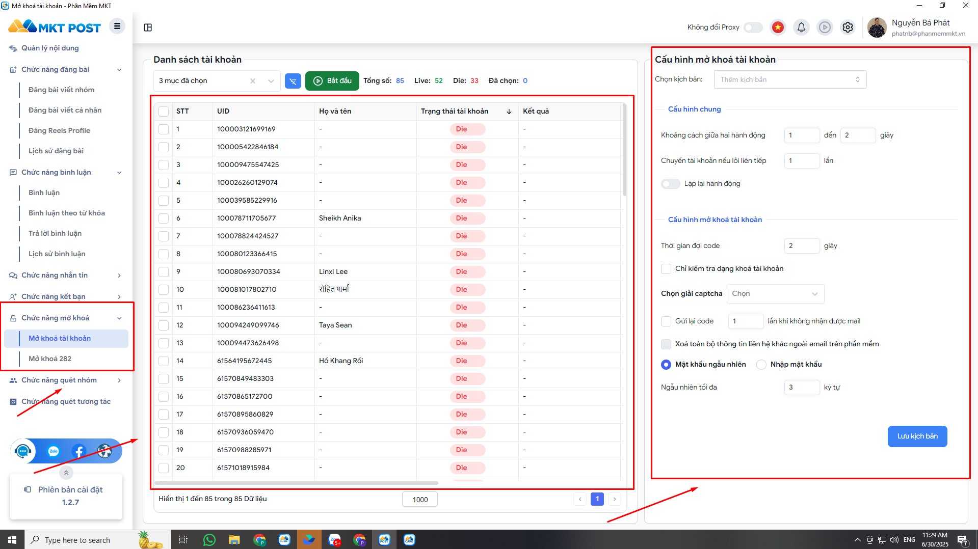 Tự động mở khóa hàng loạt tài khoản facebook