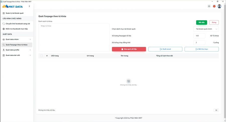 phần mềm MKT Data quét UID fanpage