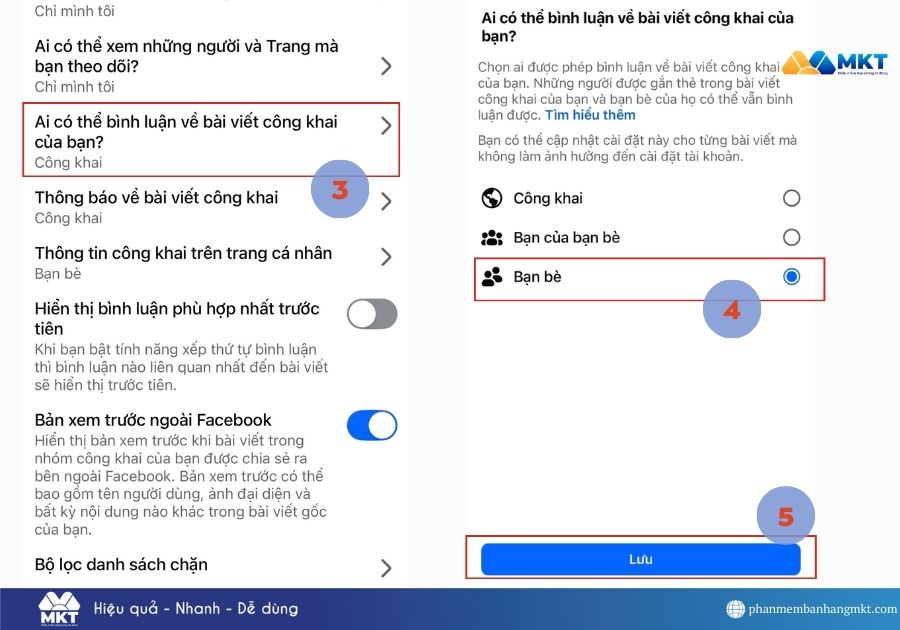 cách khóa bình luận trên Facebook bằng điện thoại