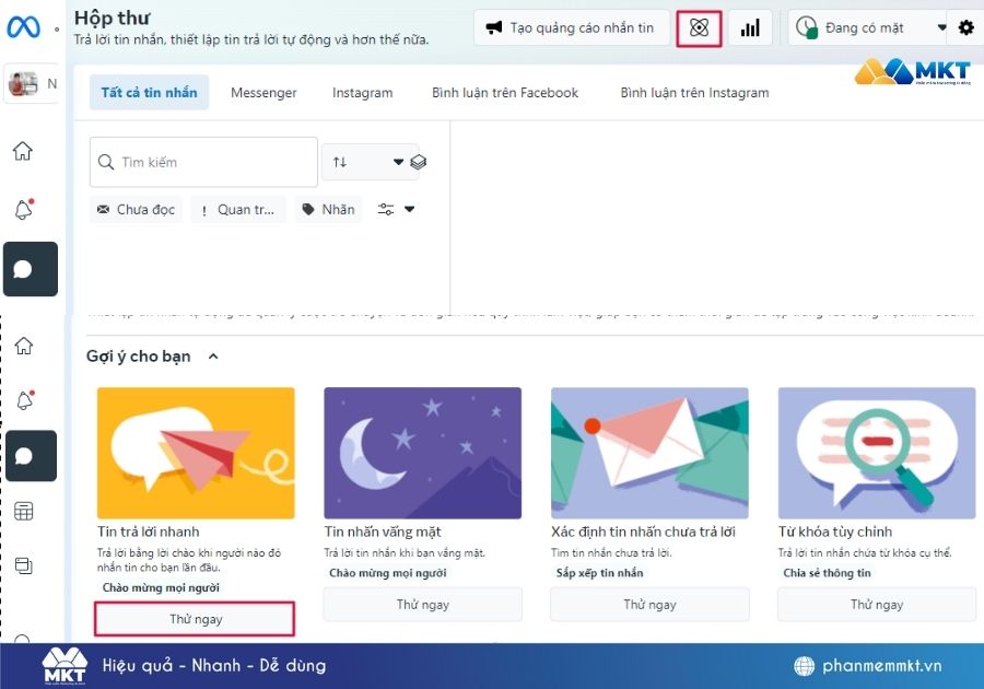 cài đặt tin nhắn tự động trên Fanpage