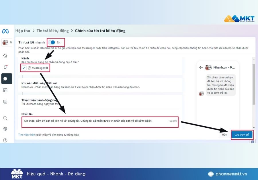 cài đặt tin nhắn tự động trên Fanpage