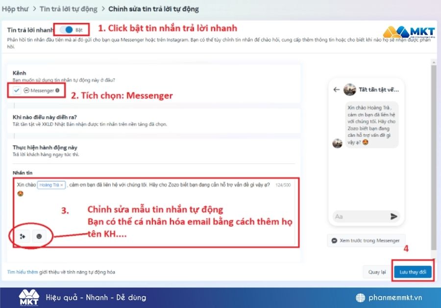 cài đặt tin nhắn tự động trên Fanpage